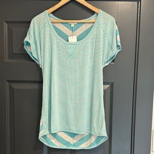 Pleione Light Blue Striped Short Sleeve Top, NWT